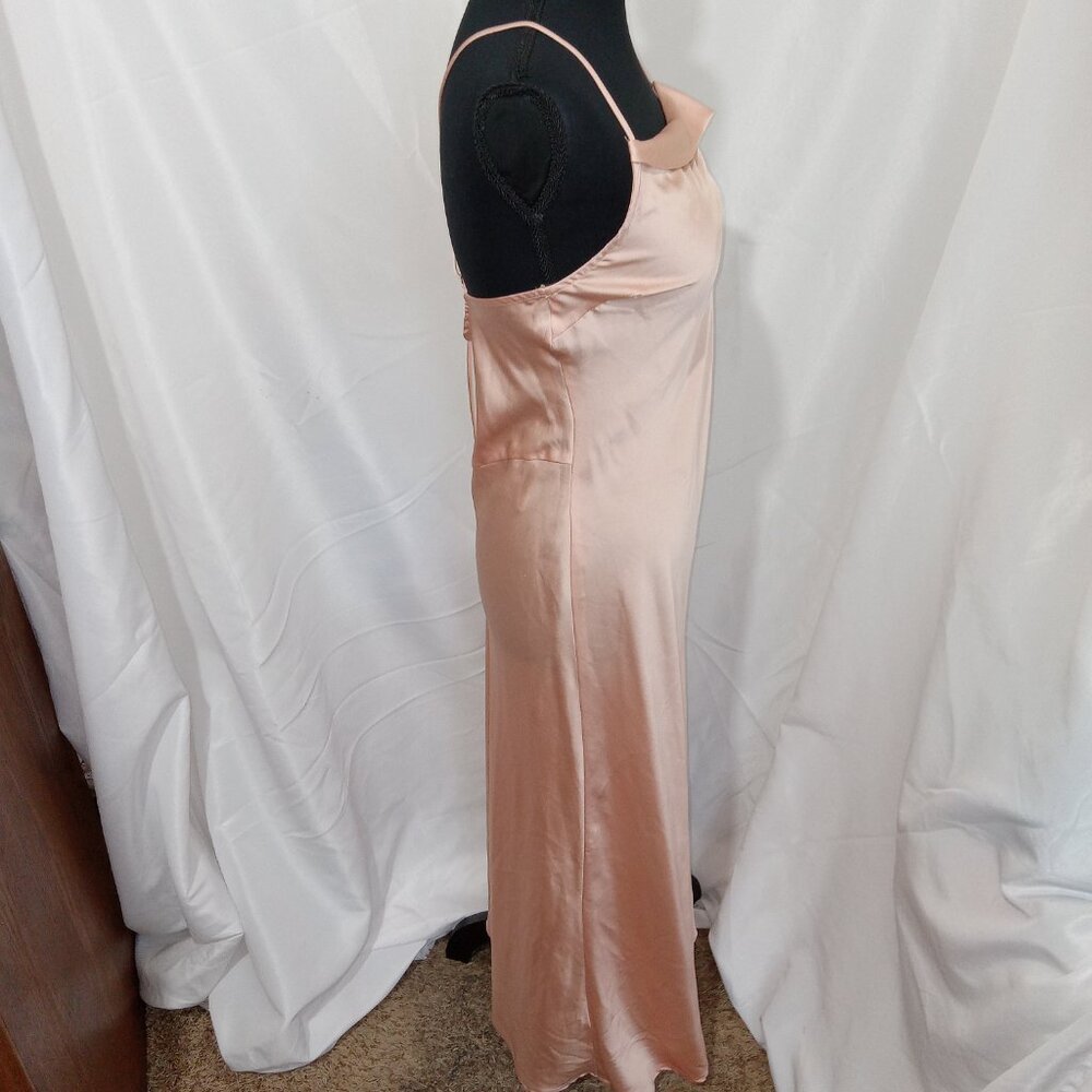 ASTR The Label Satin Cowl Neck Midi Dress Blush Strappy Lace Up Back Slip S - Picture 6 of 13